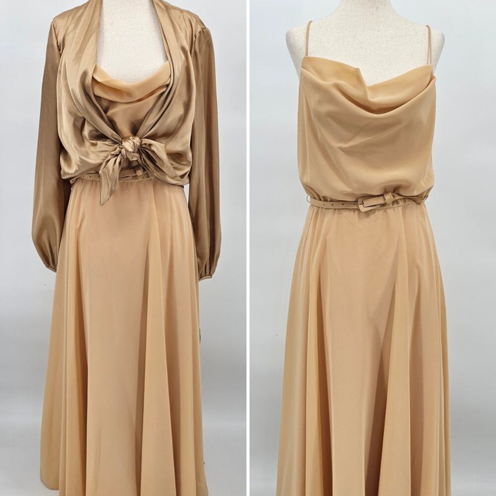 Vintage David Morris Women's Size 10 Champagne Belted Dress w/Matching Blouse
